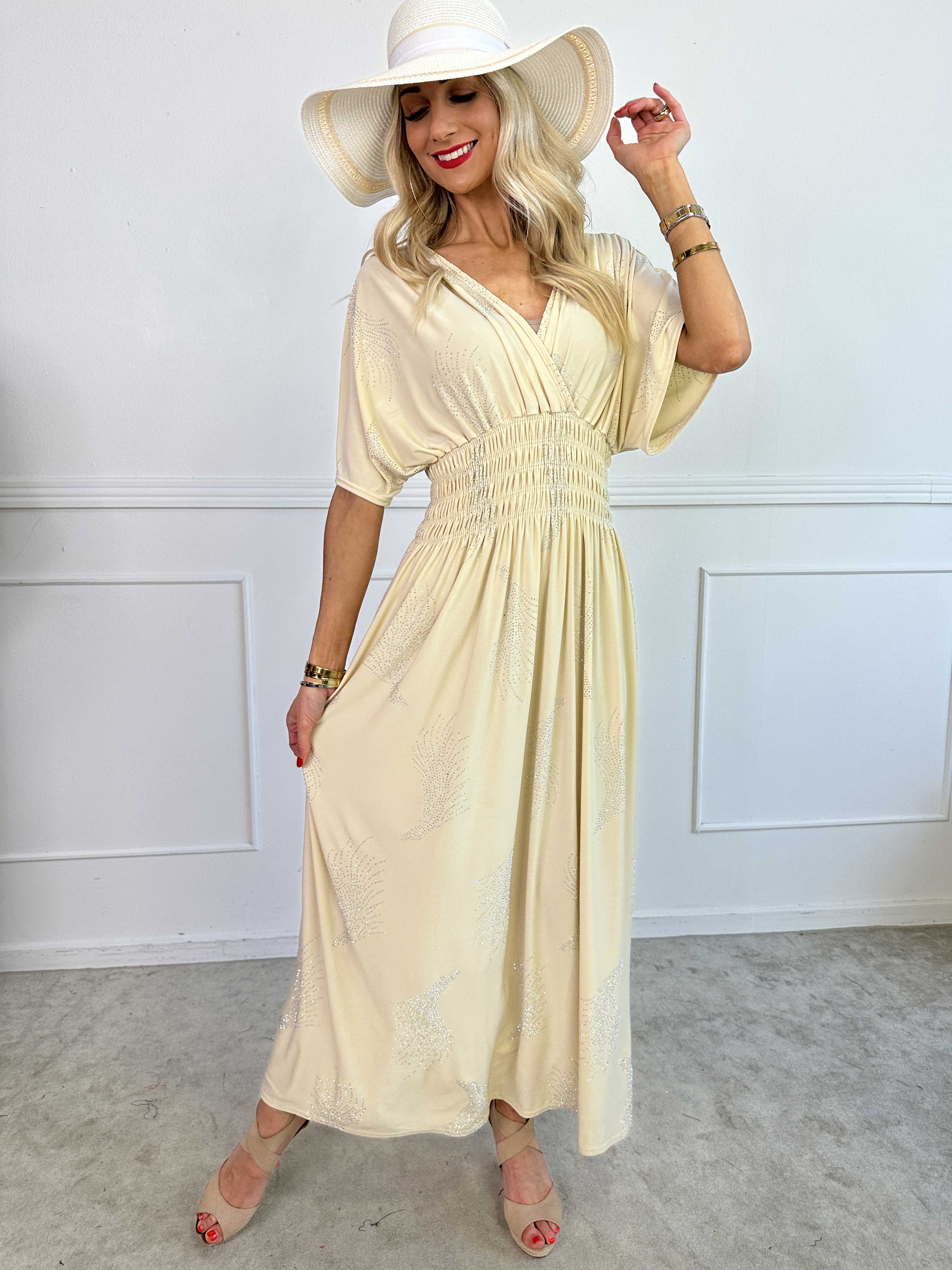 Pams Leaf Crystal - Lang elastisk kjole med mønster af similisten